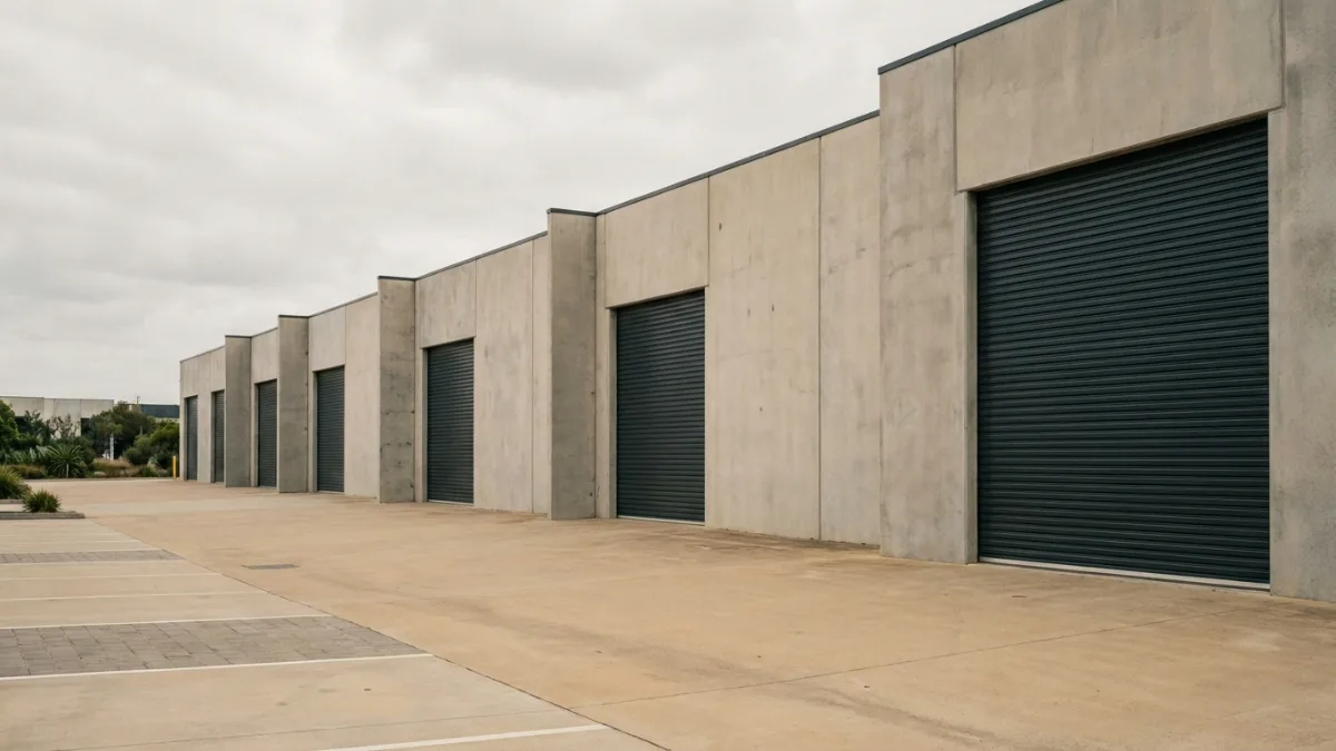 Modern industrial strata units with roller doors, a common SMSF property holding on the Gold Coast
