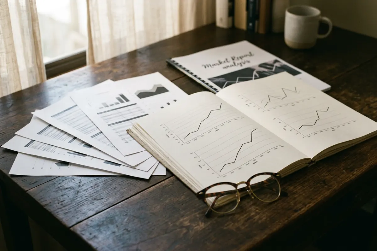 Printed market report and sales graphs used to assess current Gold Coast property values