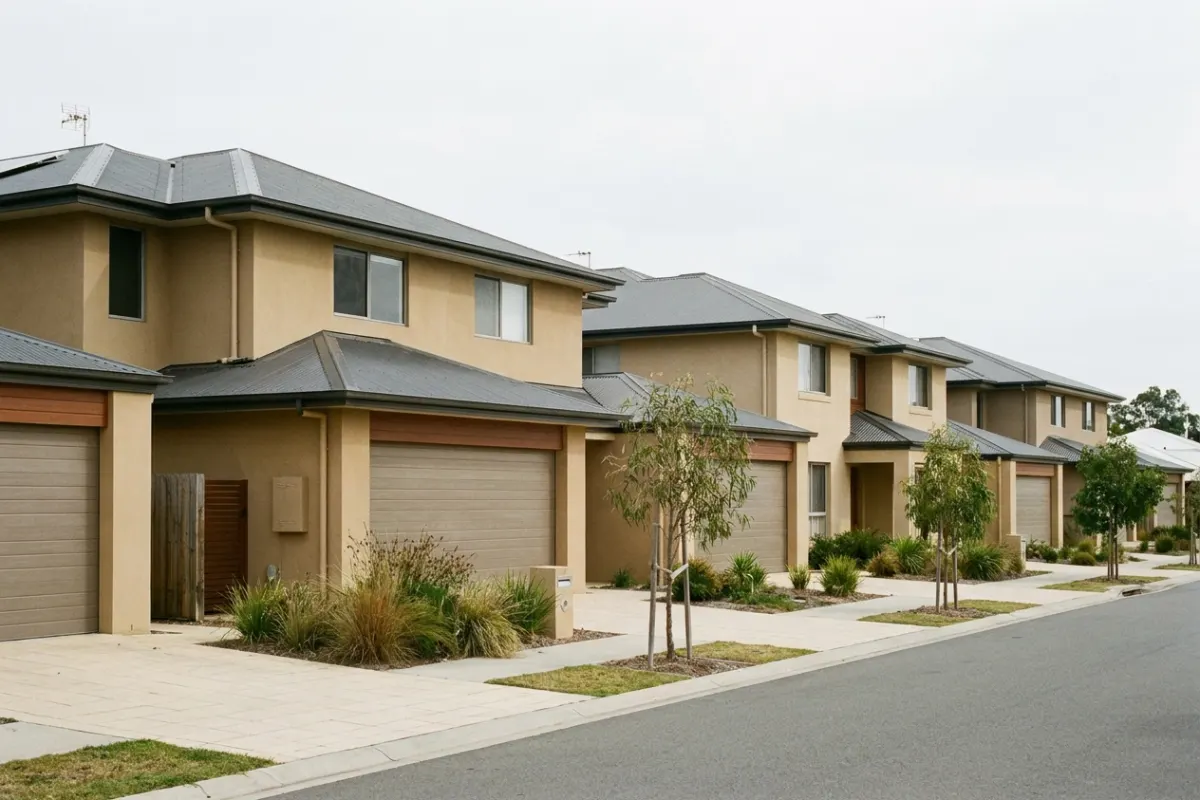 Row of modern Gold Coast townhouses and duplexes valued as residential property