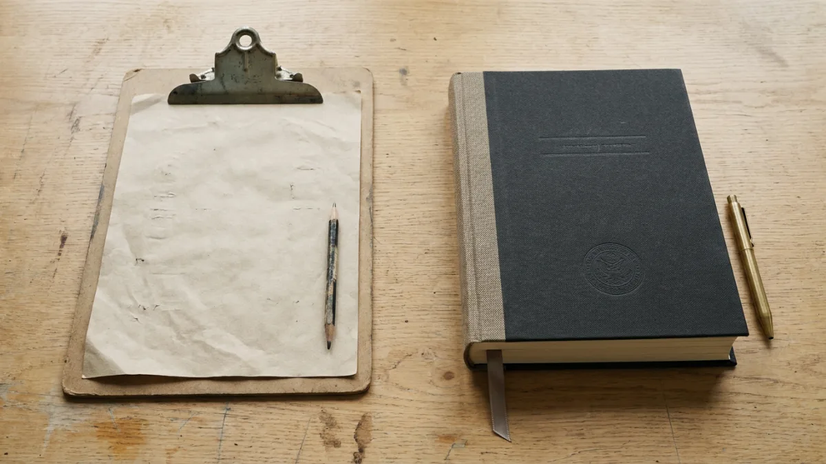 A thin real estate appraisal sheet beside a thick bound property valuation report on a desk